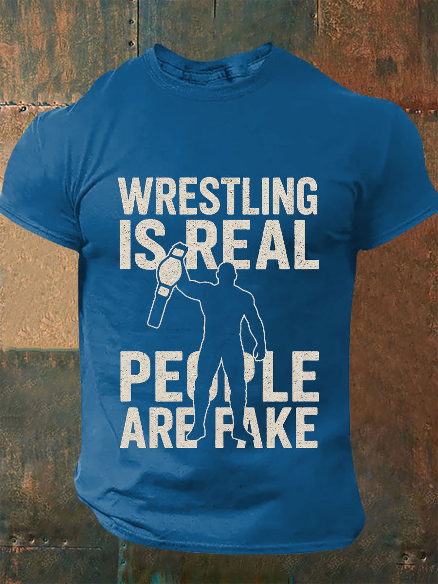 Camisetas hombre de wrestling is real people are fake