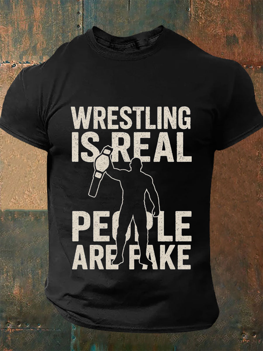 Camisetas hombre de wrestling is real people are fake