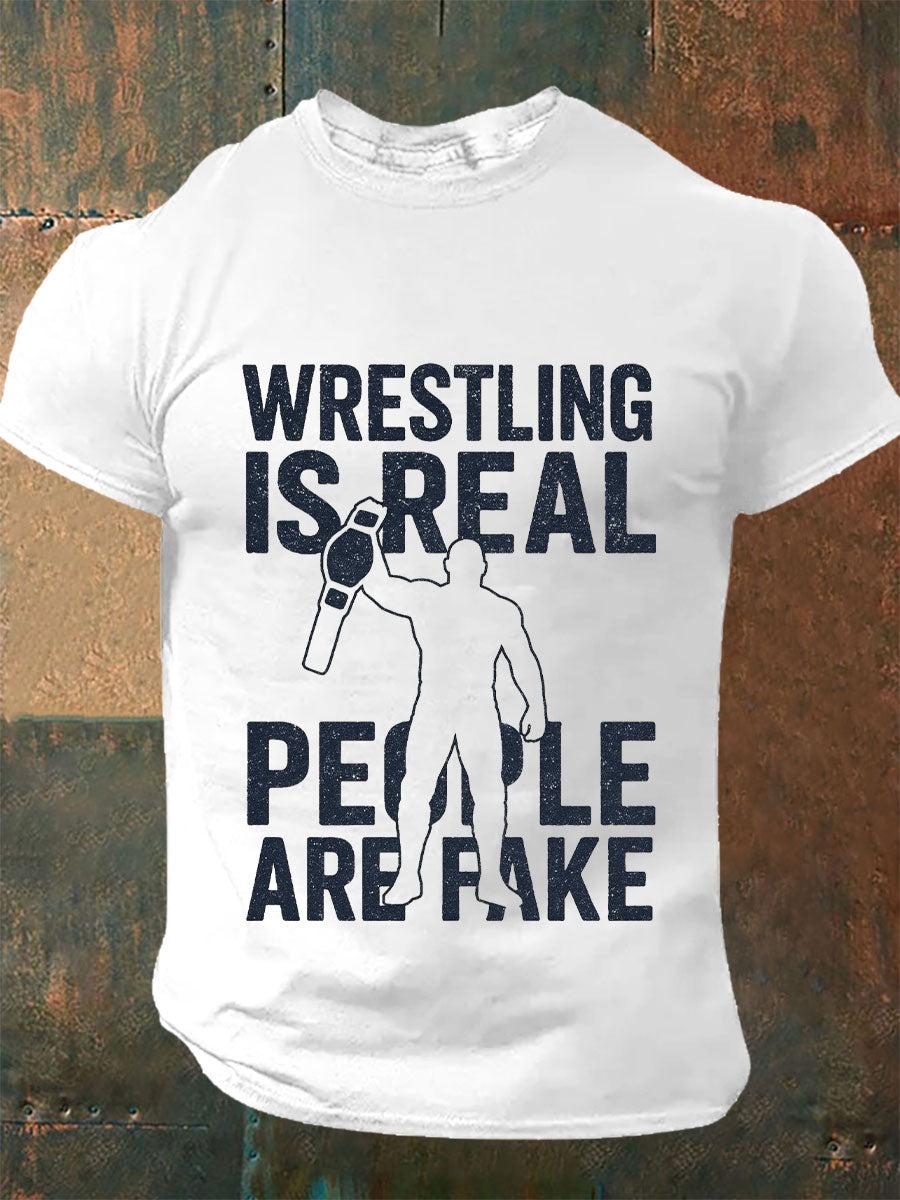 Camisetas hombre de wrestling is real people are fake