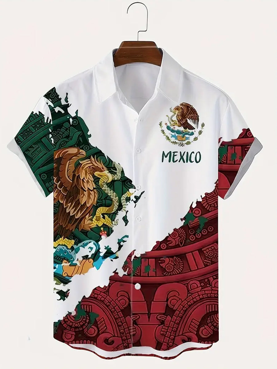 Camisa de manga corta casual del día de la independencia de la bandera mexicana de los hombres