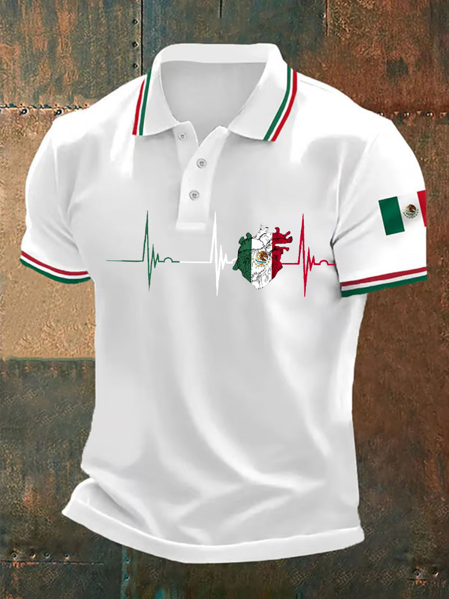 Hombres Mexican Flag Heartbeat Print Mexican Independence Day Casual Top