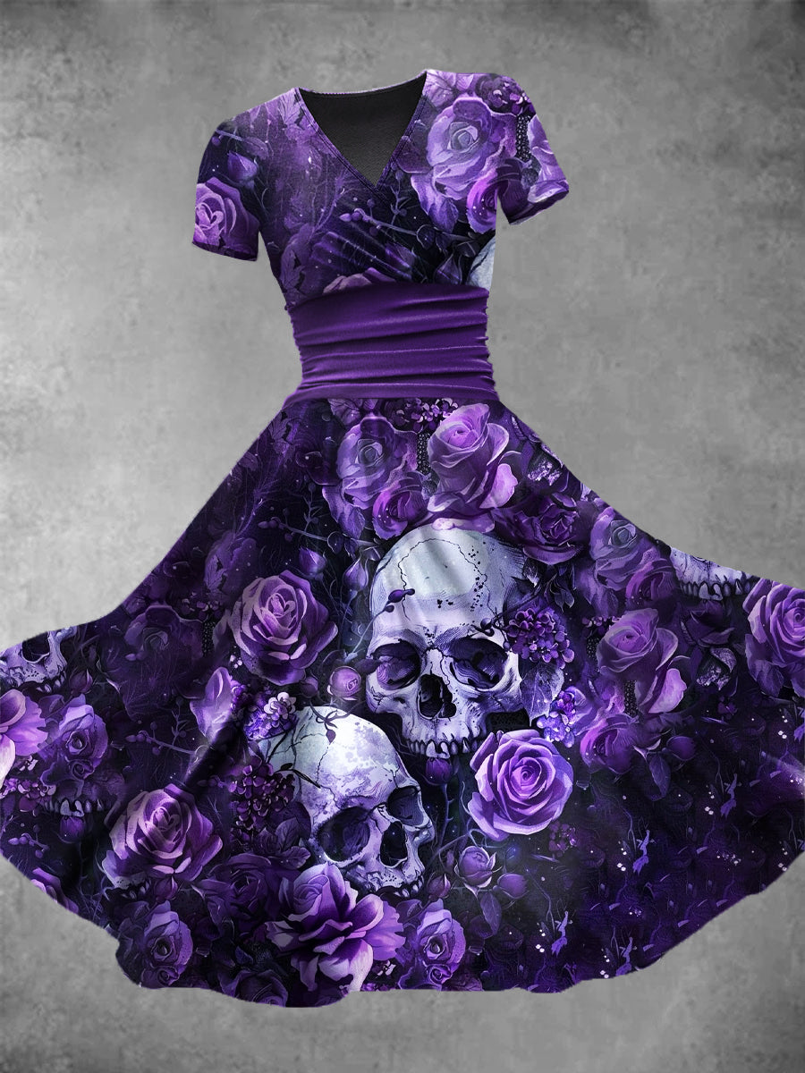 Vestido casual con estampado de arte de cráneo vintage para mujer