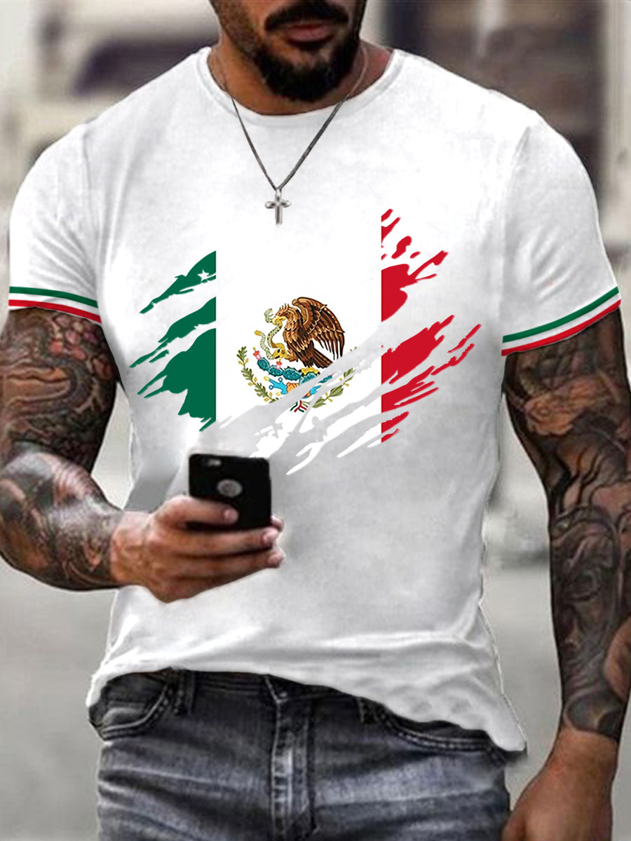 Camiseta casual mexicana del día de la independencia mexicana de la impresión de la bandera de los hombres
