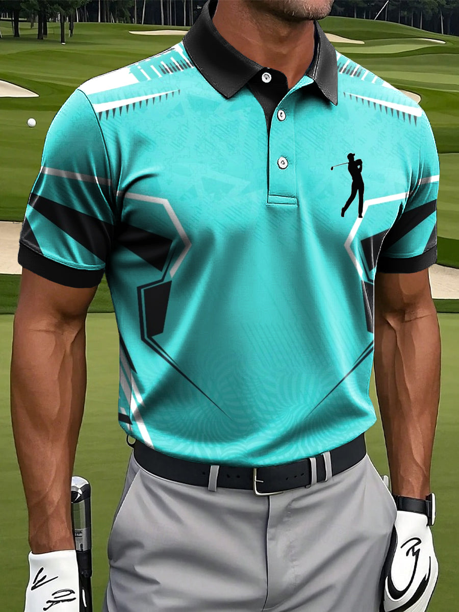 Camisa de polo de negocios casual de impresión geométrica de línea abstracta de arte de los hombres