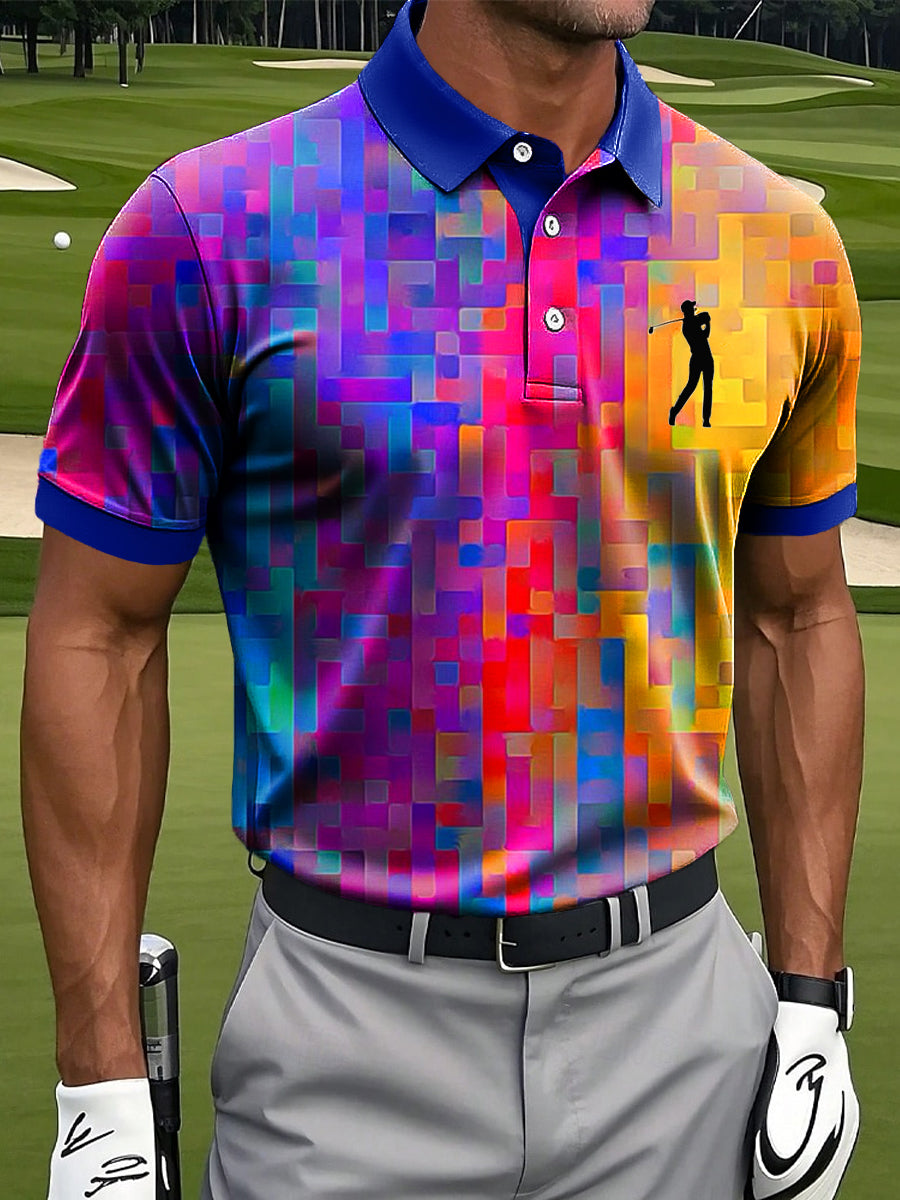 Hombres Retro Arco Iris geométrico pintura al óleo arte impresión Casual negocio Polo camisa