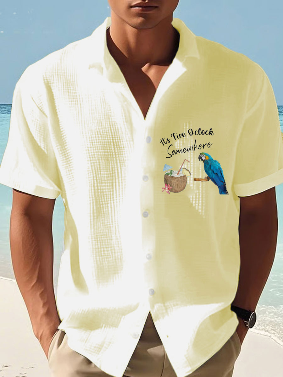Hombres Es 5 En Punto En Algún Lugar Imprimir Casual Camisa de Manga Corta