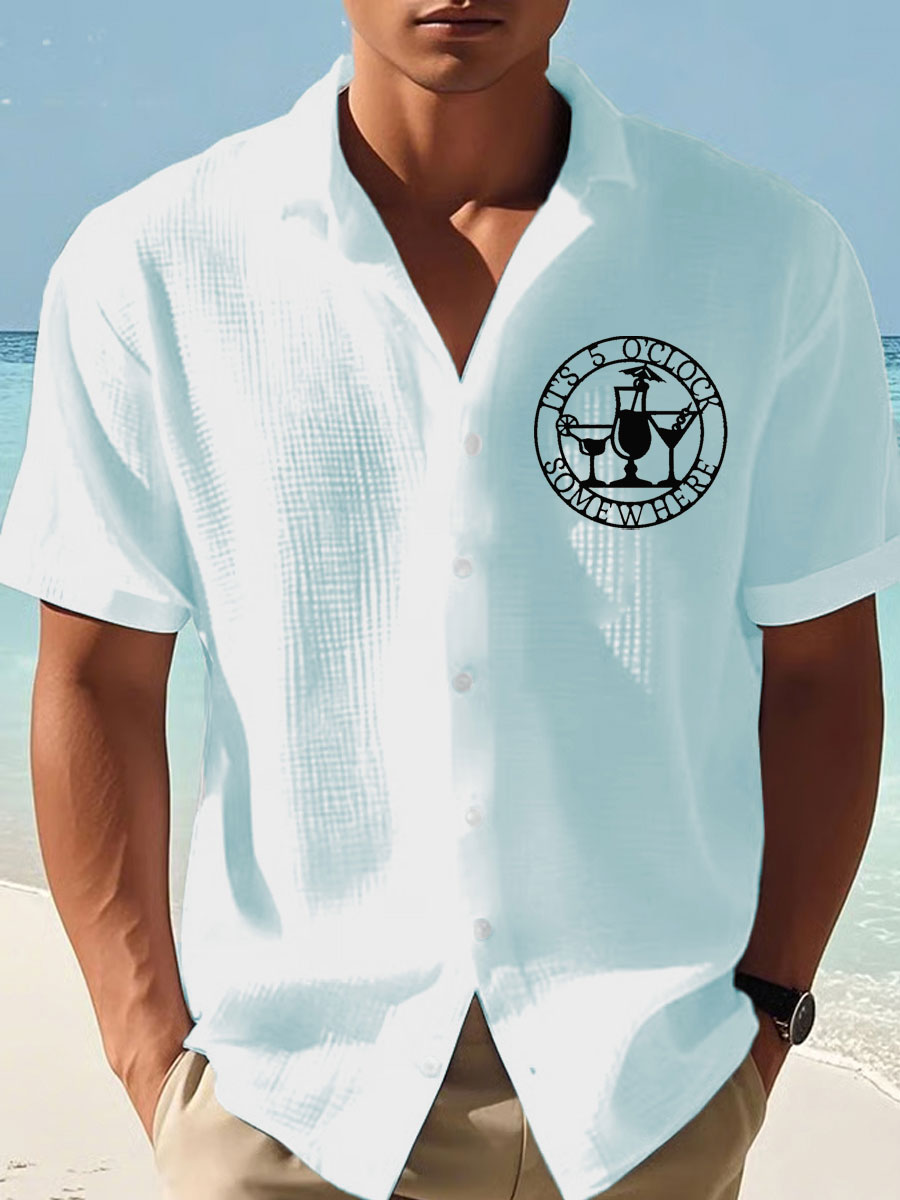 Hombres Es 5 En Punto En Algún Lugar Imprimir Casual Camisa de Manga Corta