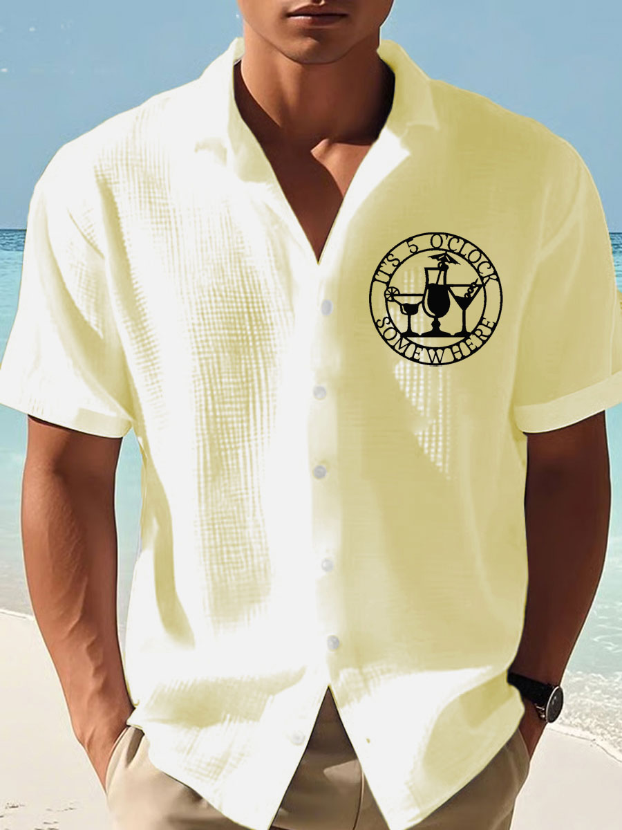 Hombres Es 5 En Punto En Algún Lugar Imprimir Casual Camisa de Manga Corta