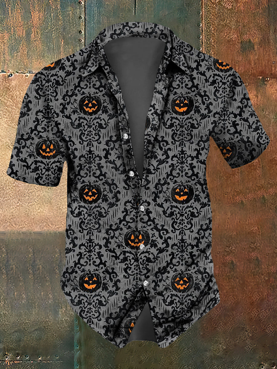 Hombres abstracto Halloween gótico calabaza imprimir casual camisa de manga corta