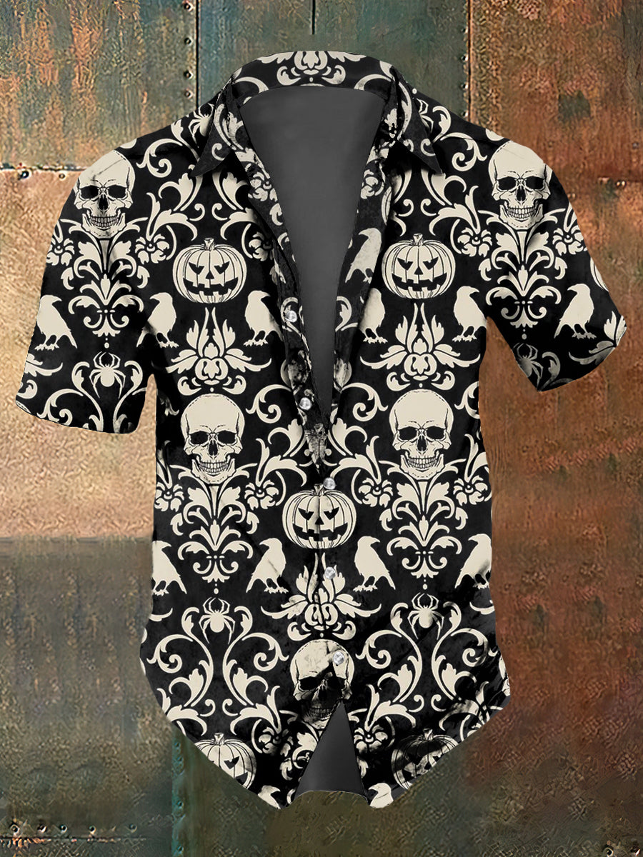 Camisa de manga corta con estampado de cráneo de calabaza de Halloween abstracto para hombre