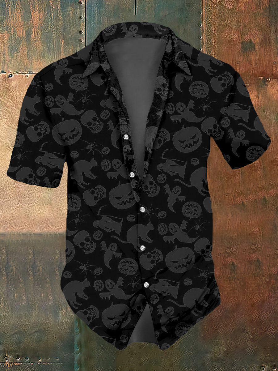 Camisa de manga corta con estampado de cráneo de calabaza de Halloween abstracto para hombre