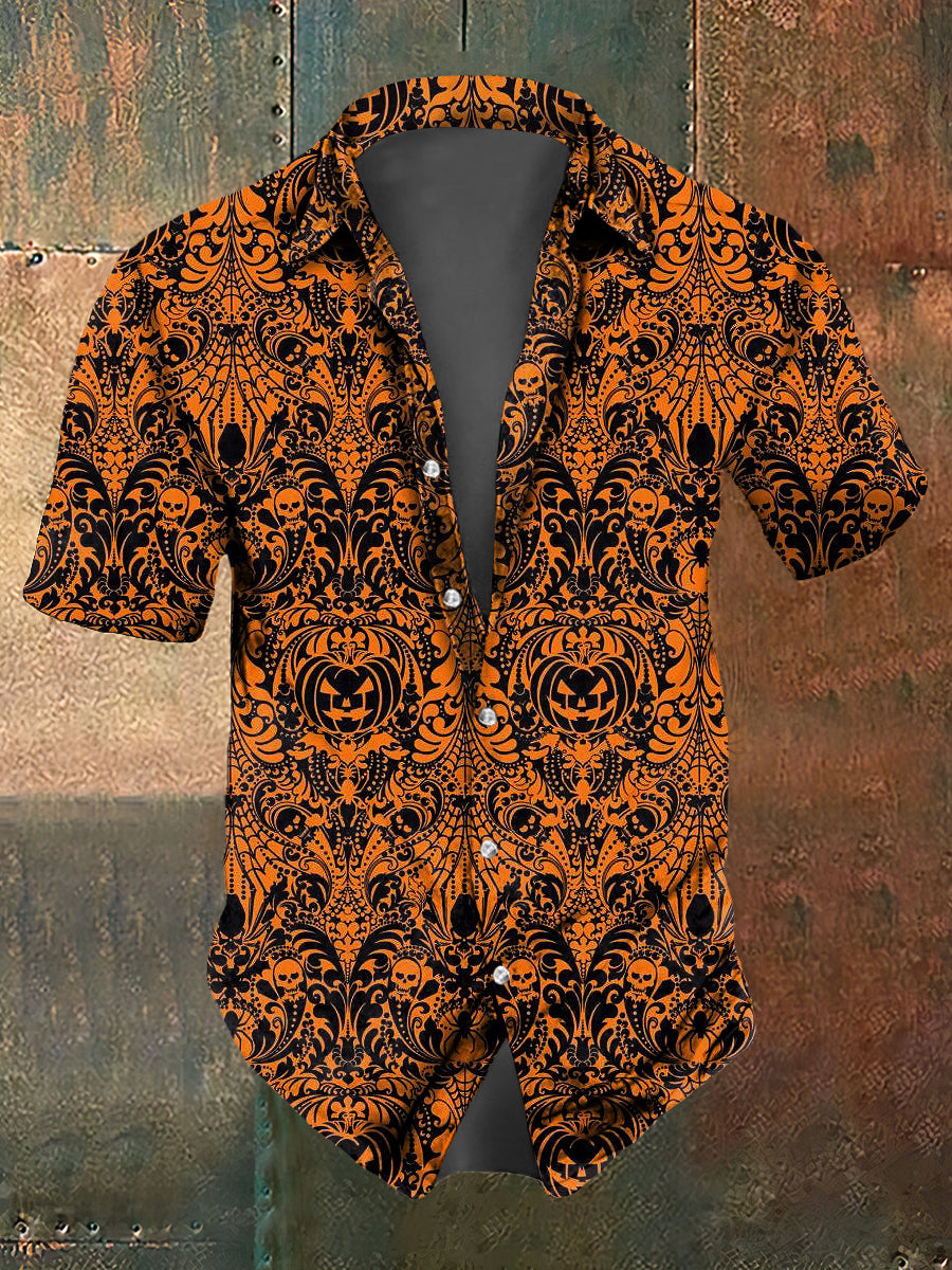 Hombres abstracto Halloween gótico calabaza imprimir casual camisa de manga corta