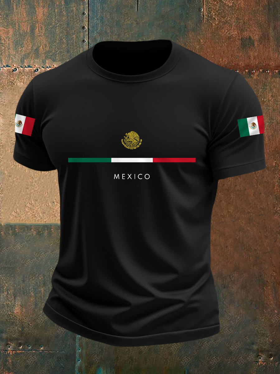 Camiseta casual con estampado de bandera mexicana para hombre