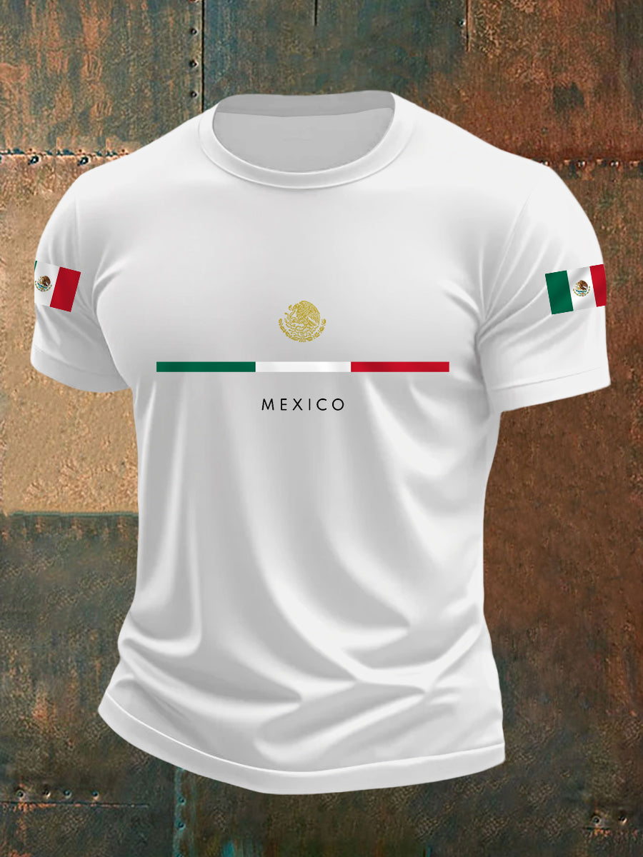Camiseta casual con estampado de bandera mexicana para hombre