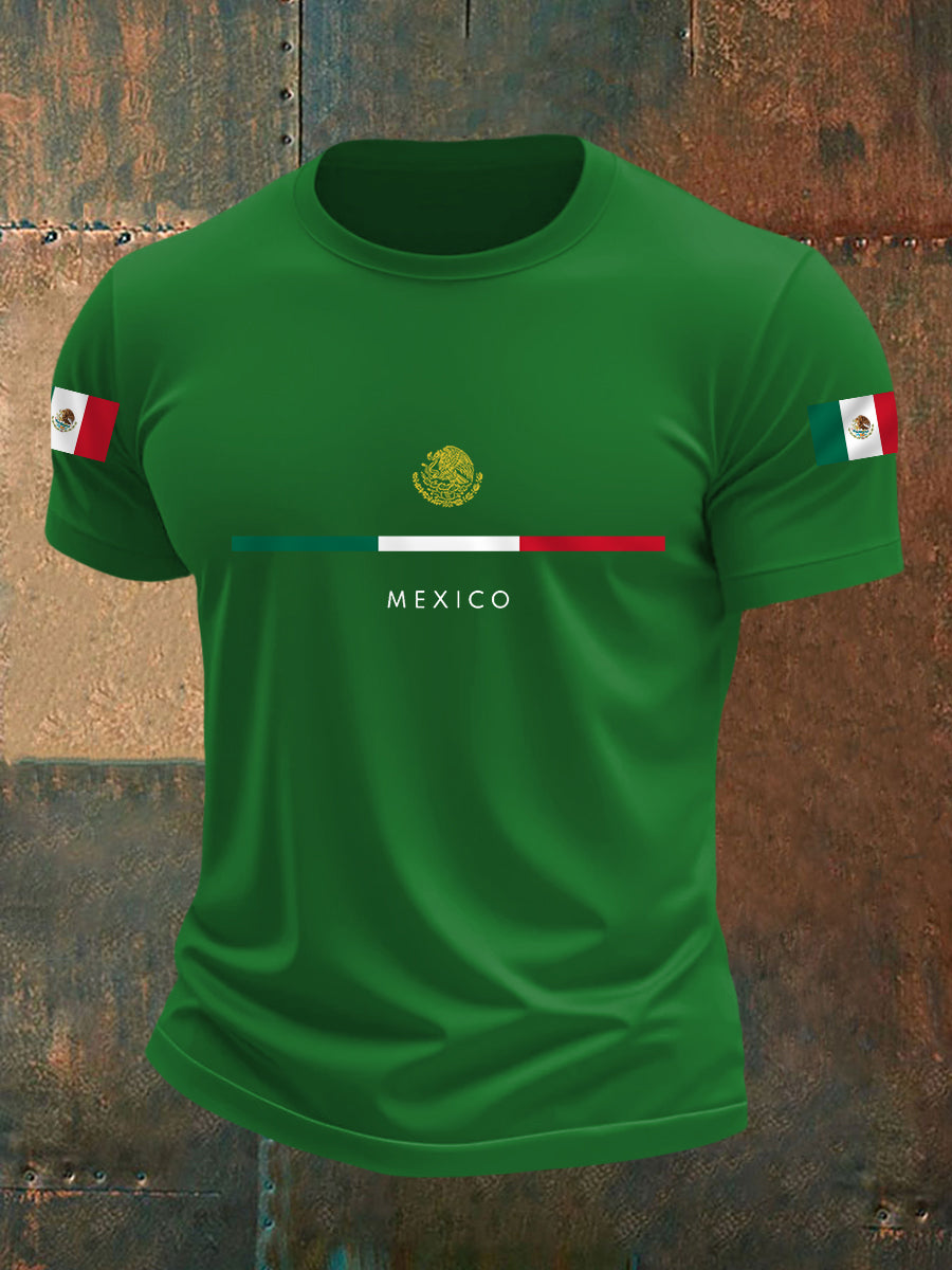 Camiseta casual con estampado de bandera mexicana para hombre
