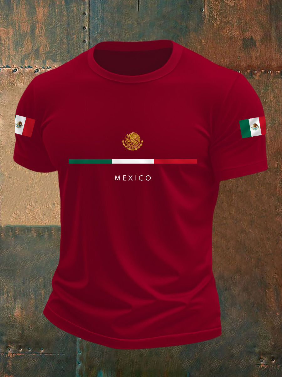Camiseta casual con estampado de bandera mexicana para hombre