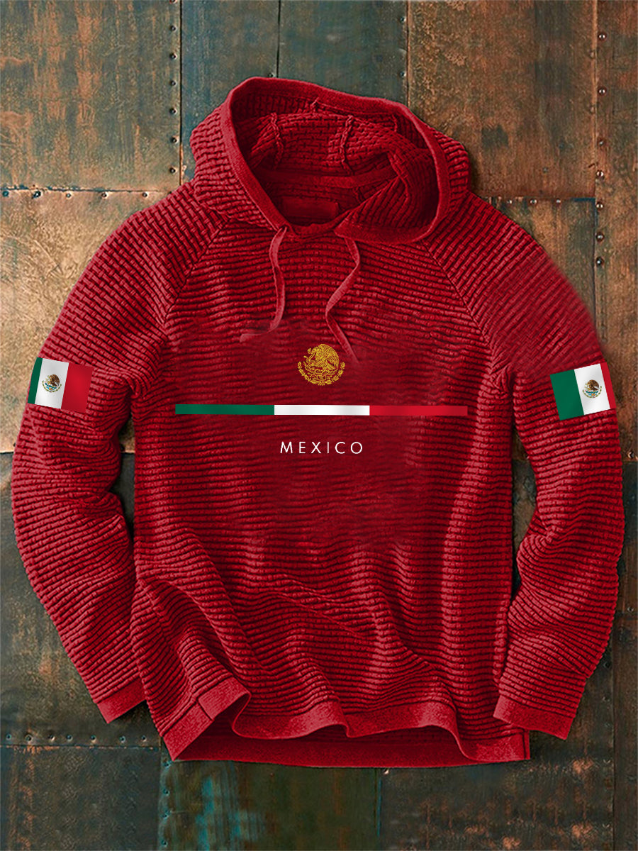 Hombres de impresión bandera mexicana Casual Waffle Hoodie