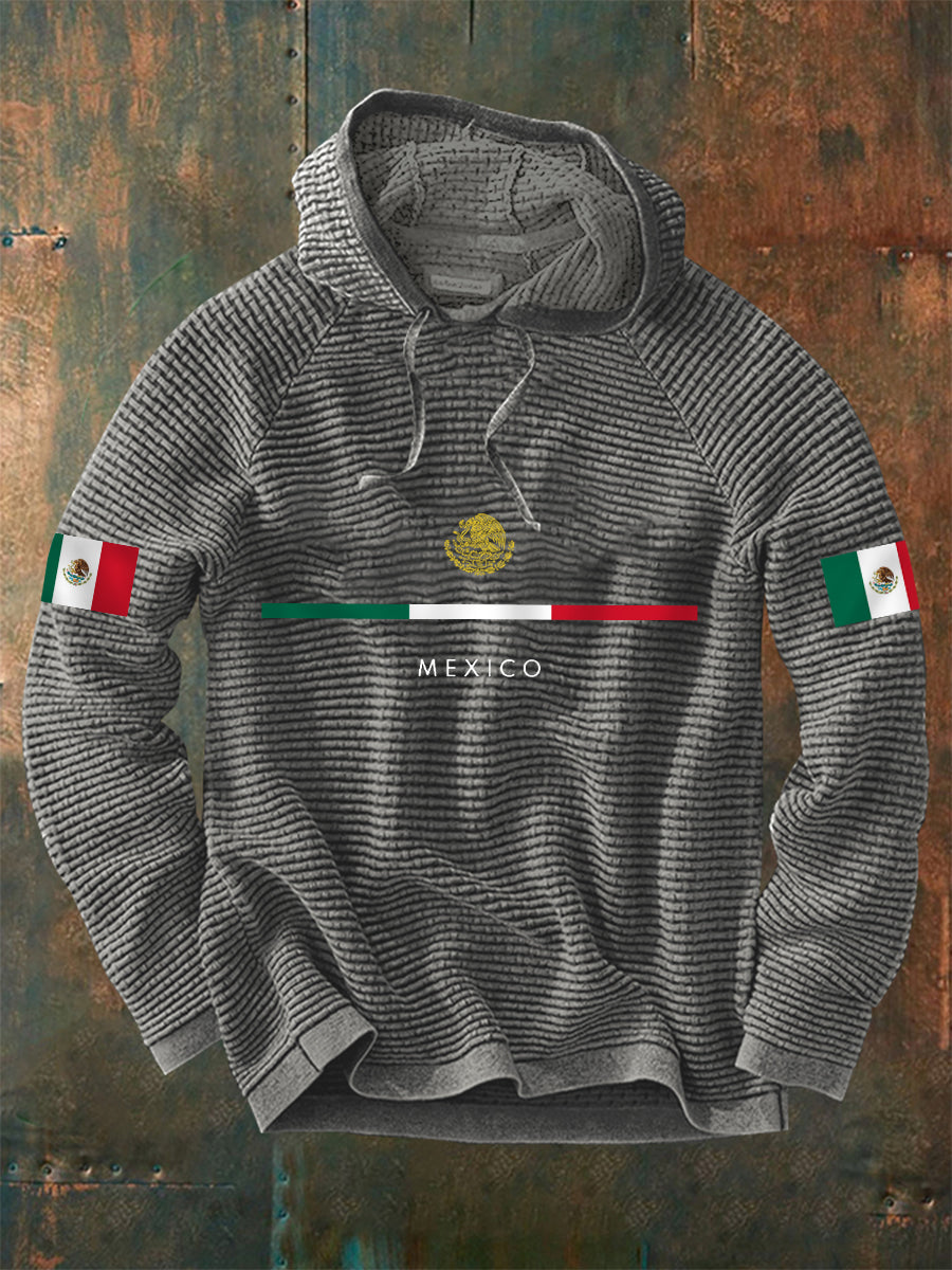 Hombres de impresión bandera mexicana Casual Waffle Hoodie