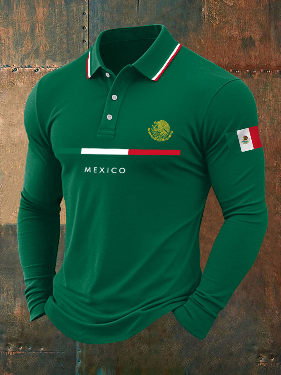 Top de manga larga con estampado de bandera mexicana para hombre