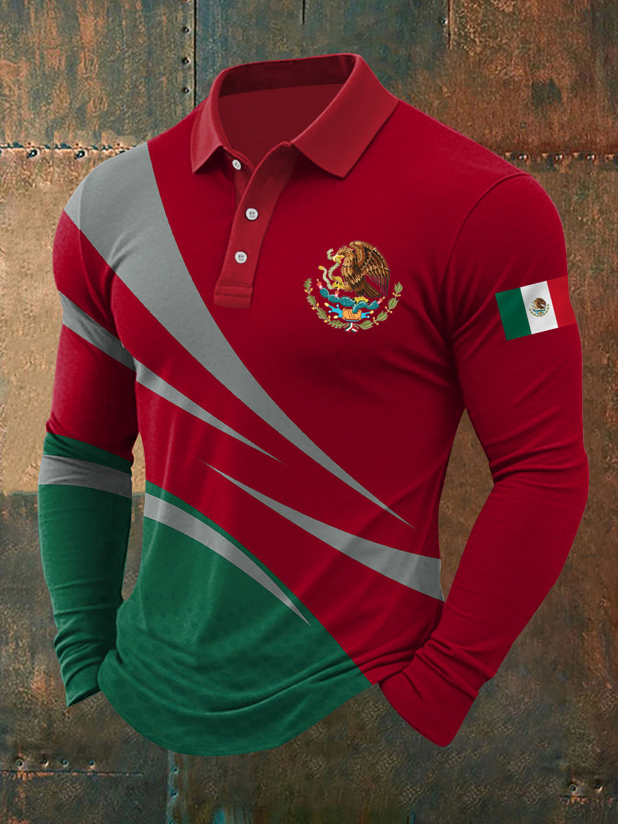 Top de manga larga con estampado de bandera mexicana para hombre