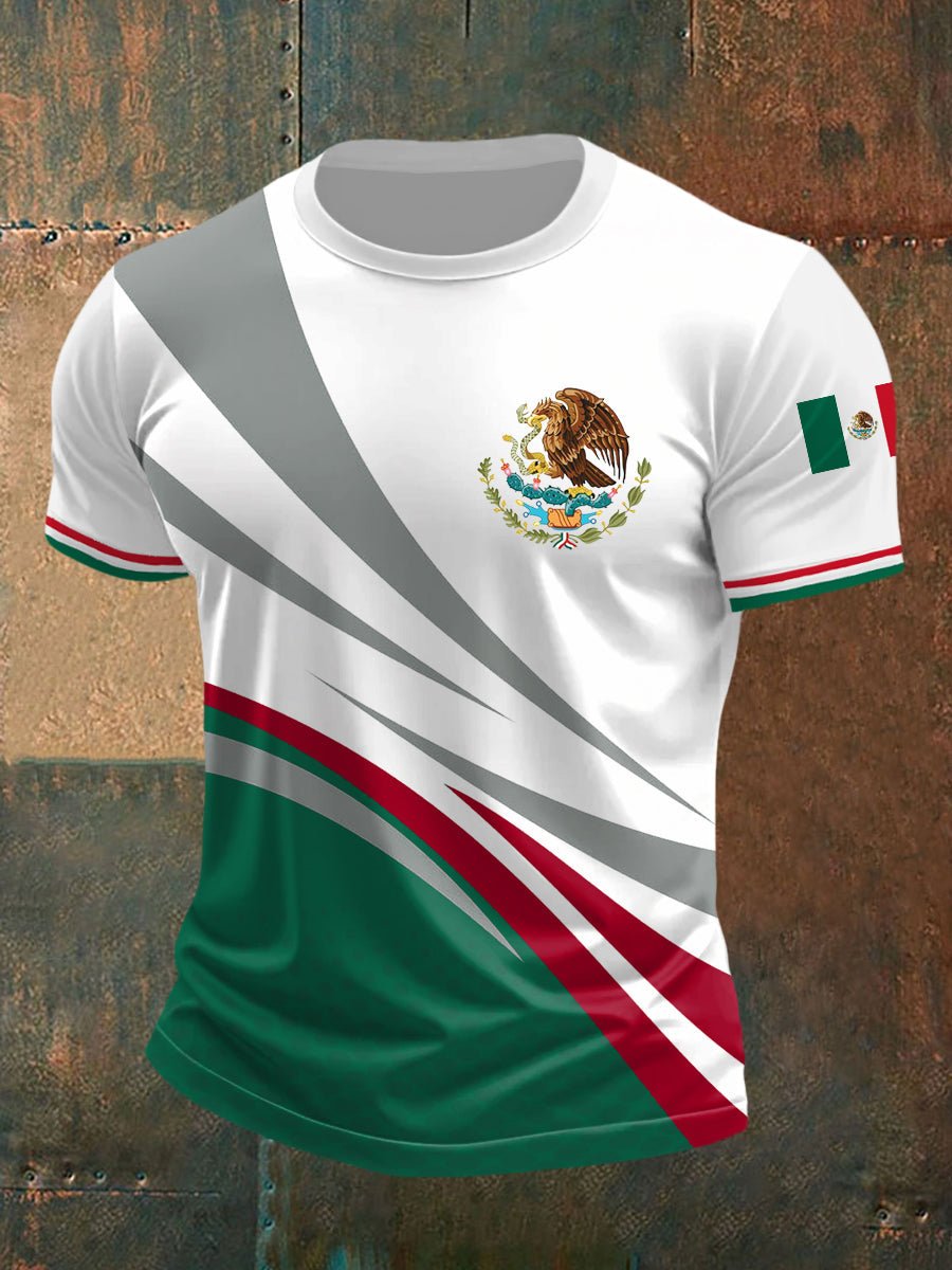 Camiseta casual con estampado de bandera mexicana para hombre