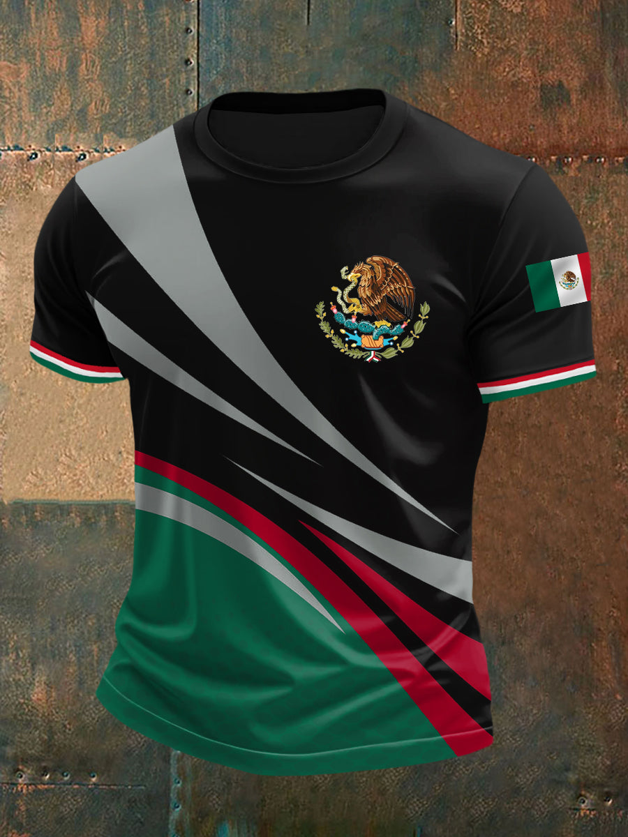 Camiseta casual con estampado de bandera mexicana para hombre
