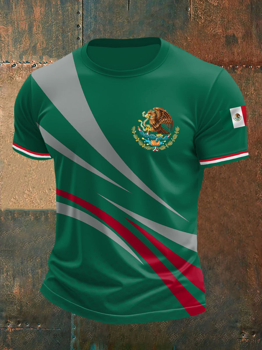 Camiseta casual con estampado de bandera mexicana para hombre