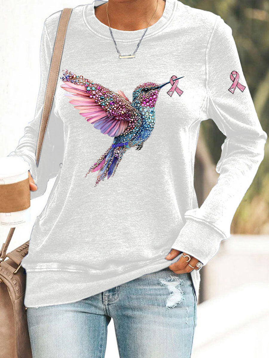 Sudadera casual con estampado de colibrí rosa para mujer
