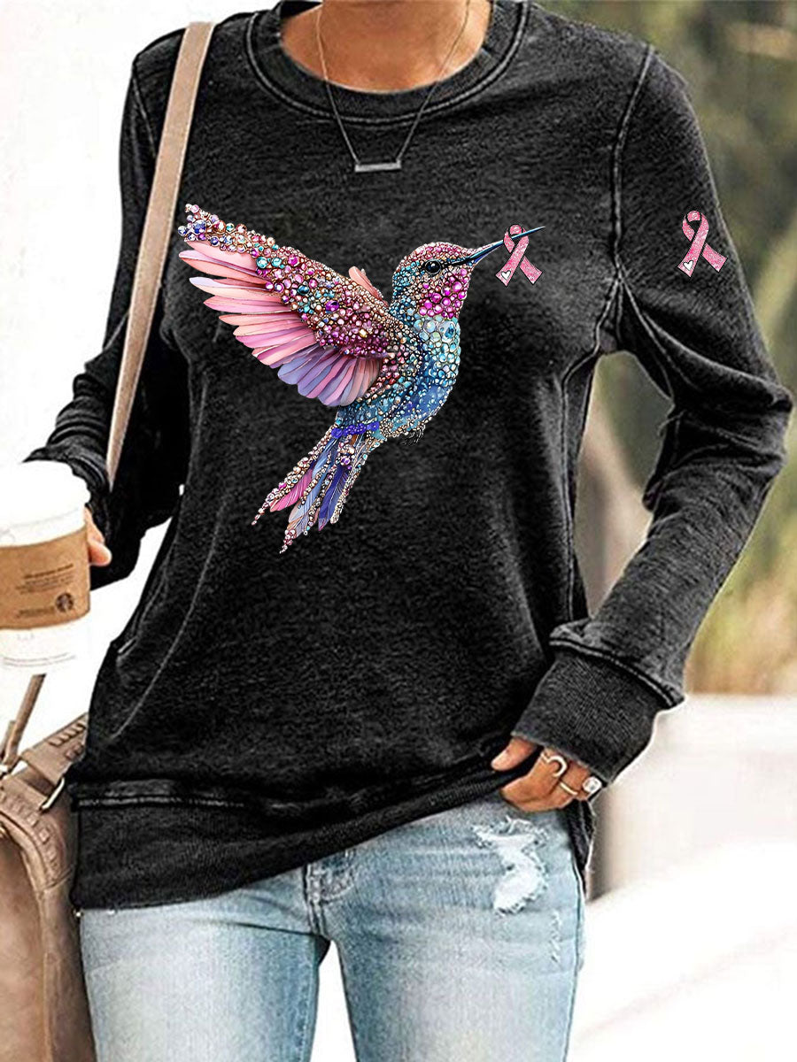 Sudadera casual con estampado de colibrí rosa para mujer