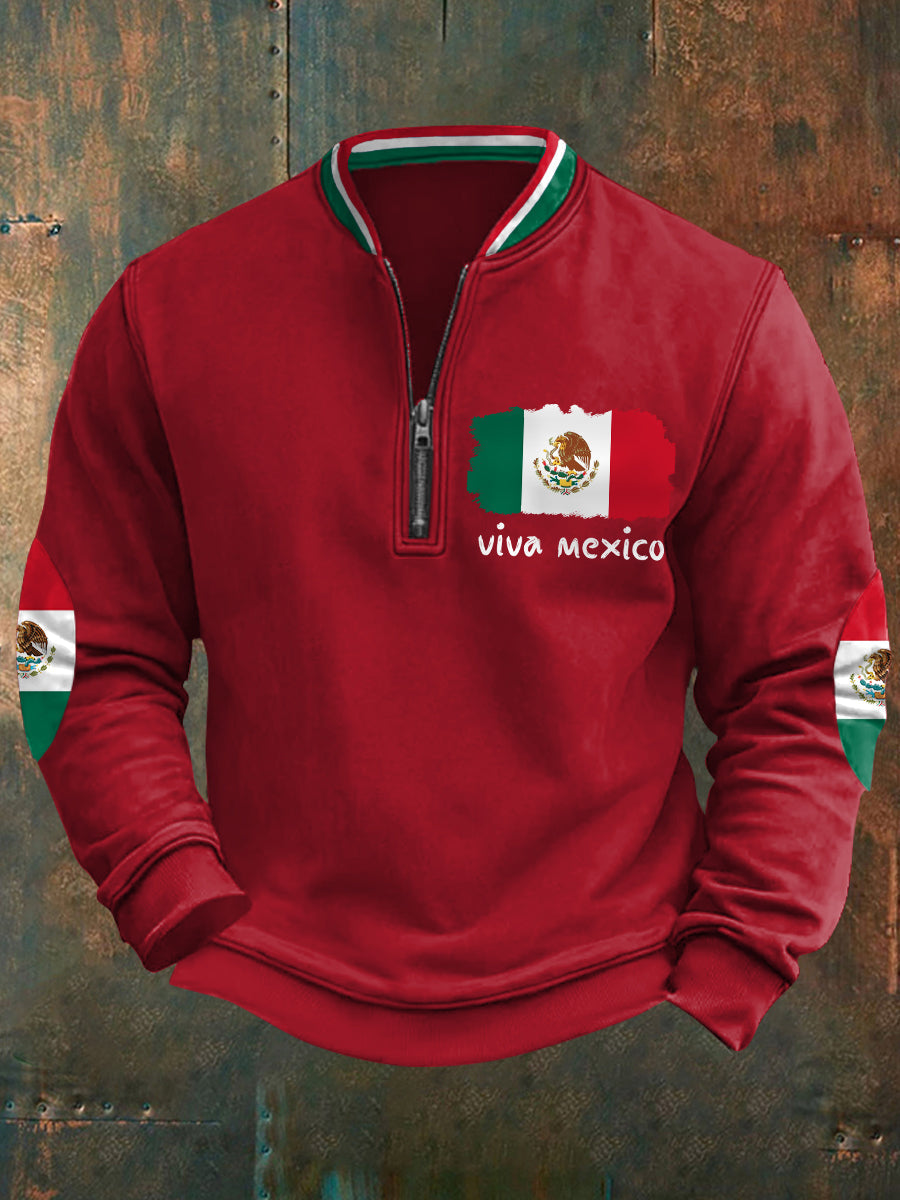 Sudadera casual con cremallera Viva México para hombre
