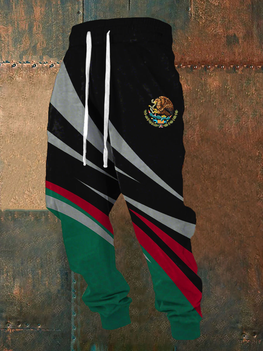 Pantalones casuales con estampado de bandera mexicana para hombres