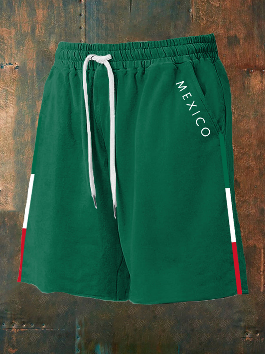 Pantalones cortos casuales con estampado de bandera mexicana para hombres