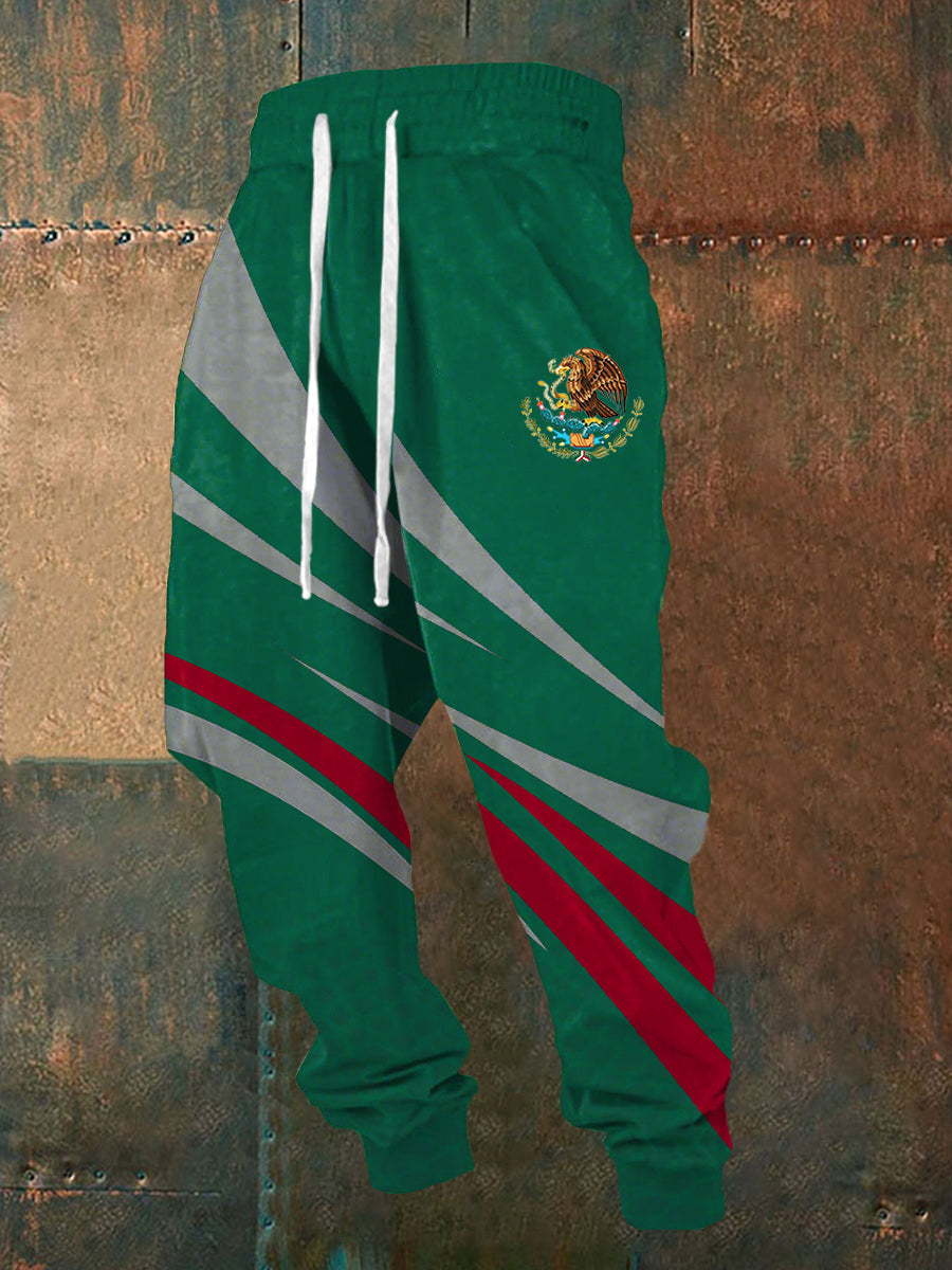 Pantalones casuales con estampado de bandera mexicana para hombres