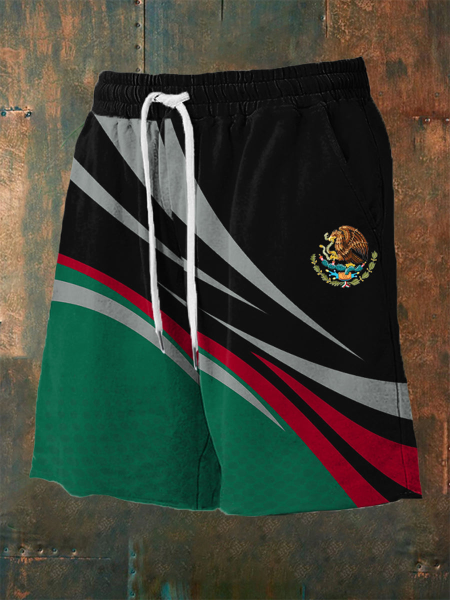 Pantalones cortos casuales con estampado de bandera mexicana para hombres