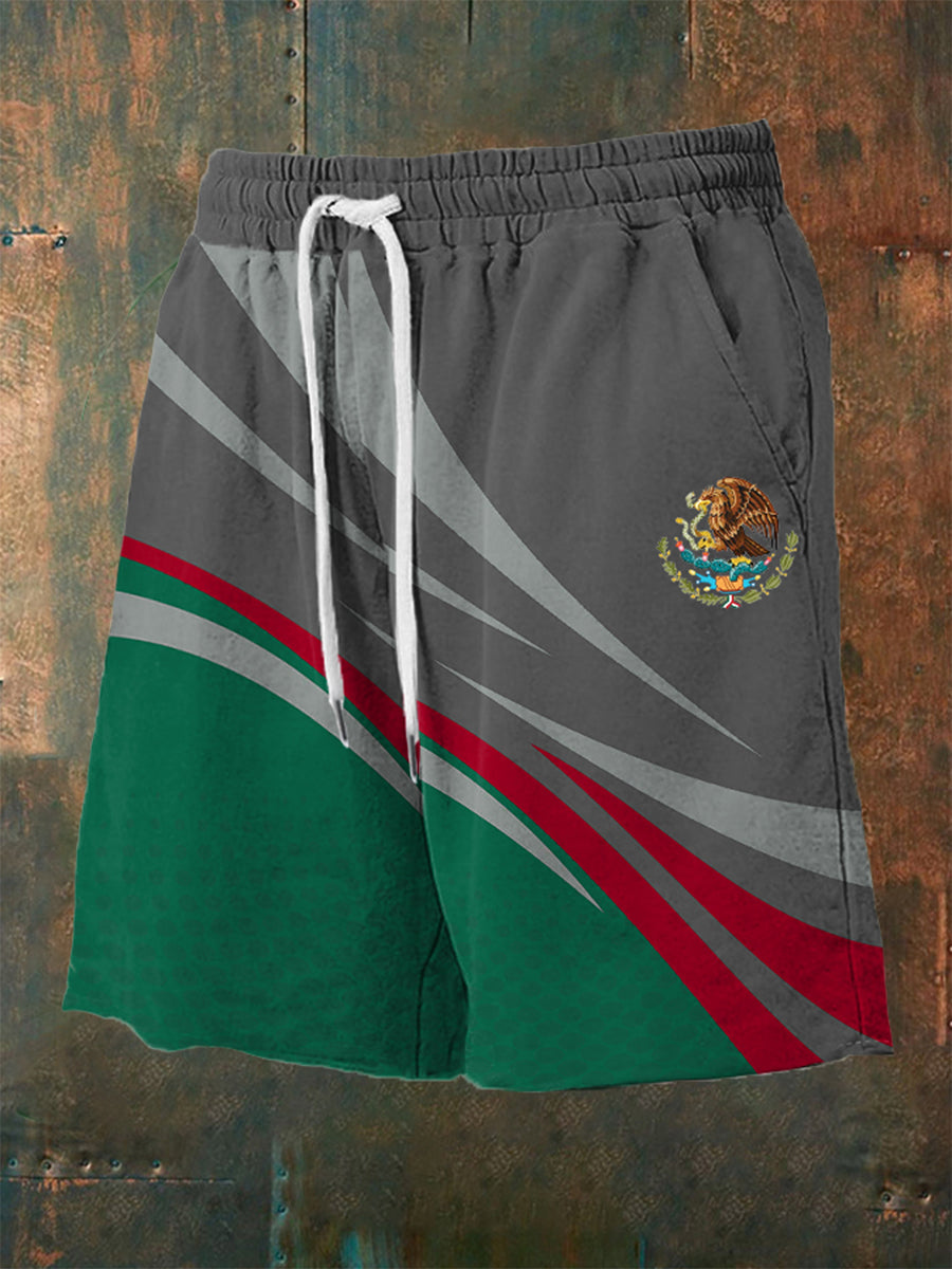 Pantalones cortos casuales con estampado de bandera mexicana para hombres