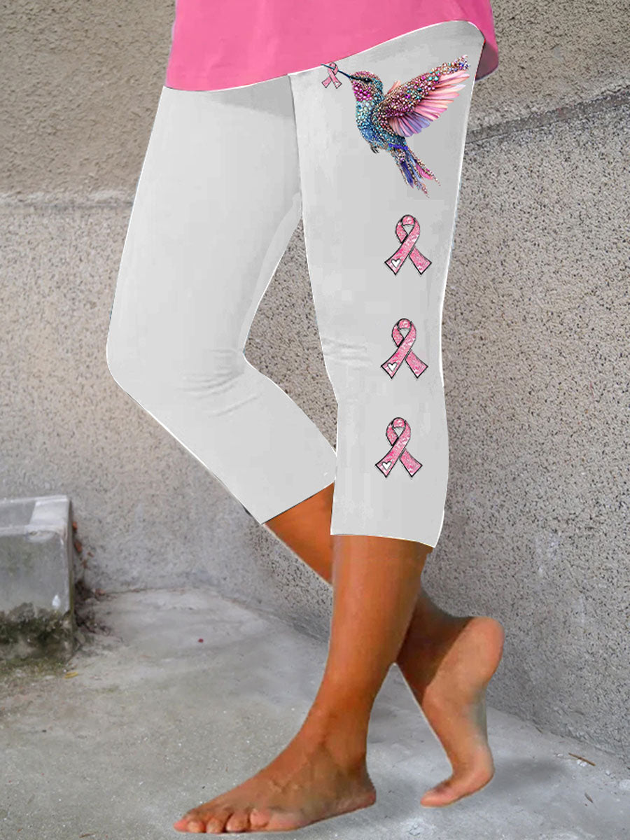 Leggings casuales con estampado de cinta rosa para mujer