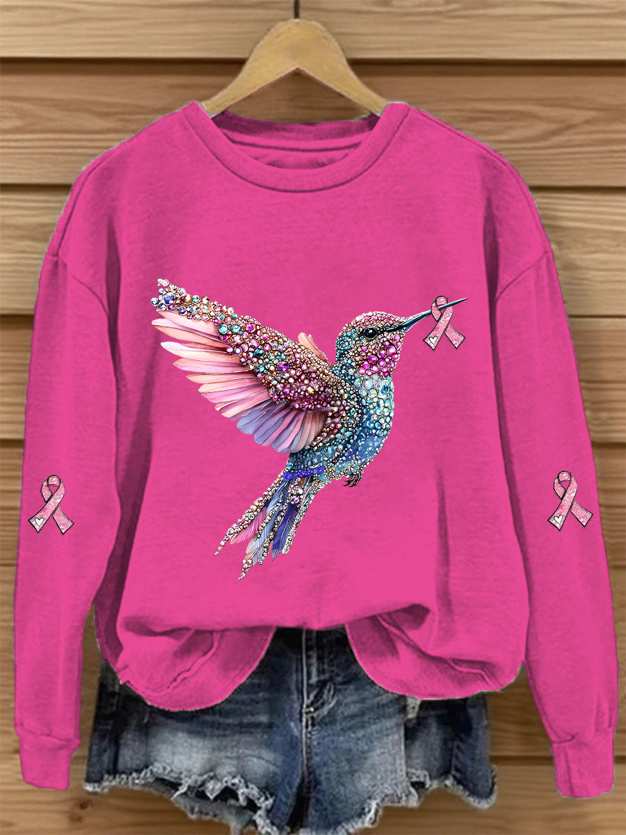 Sudadera casual con estampado de cinta rosa para mujer