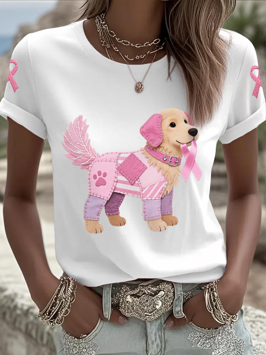 Pink Dog Pink Ribbon Breast Cancer Concientización Apoyo Tee Mujer