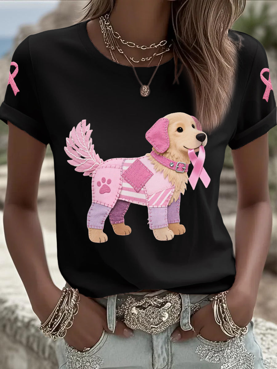 Pink Dog Pink Ribbon Breast Cancer Concientización Apoyo Tee Mujer