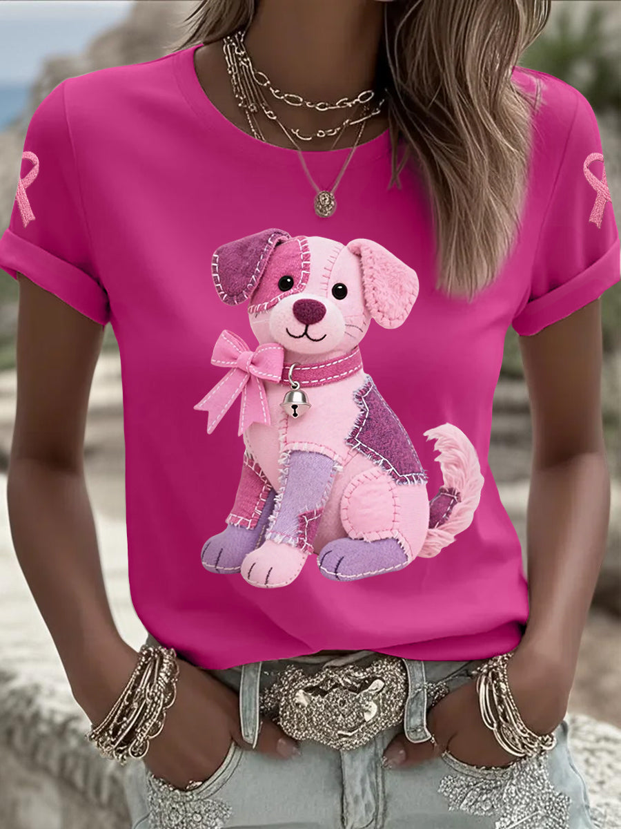 Pink Dog Pink Ribbon Breast Cancer Concientización Apoyo Tee Mujer