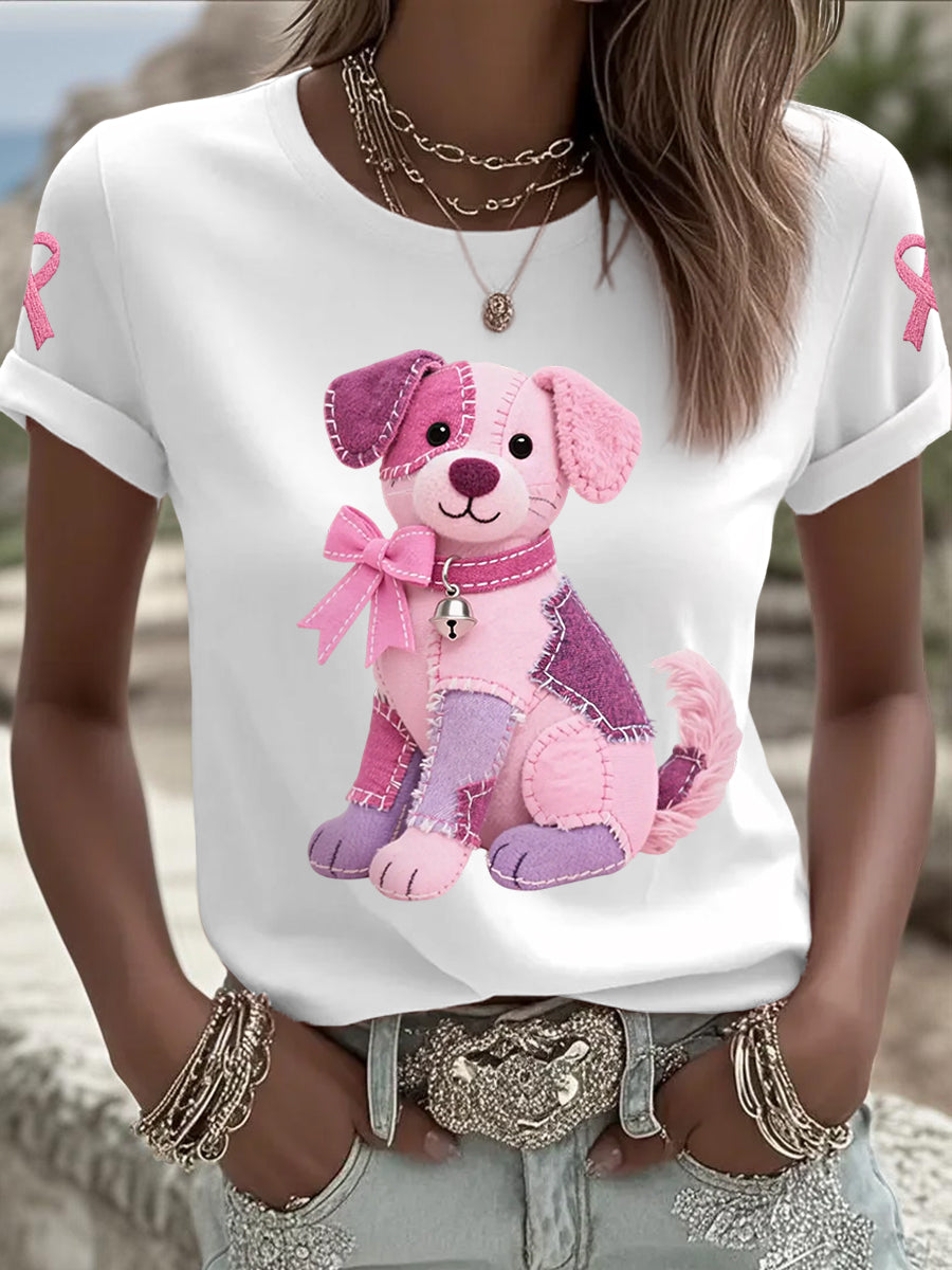Pink Dog Pink Ribbon Breast Cancer Concientización Apoyo Tee Mujer