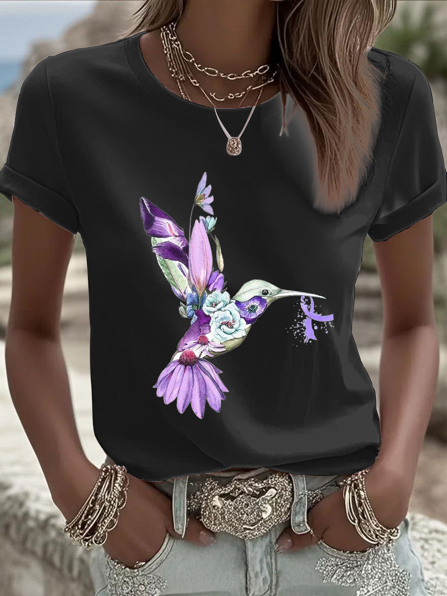 Camiseta para mujer Alzheimer's Awareness Purple Hummingbird