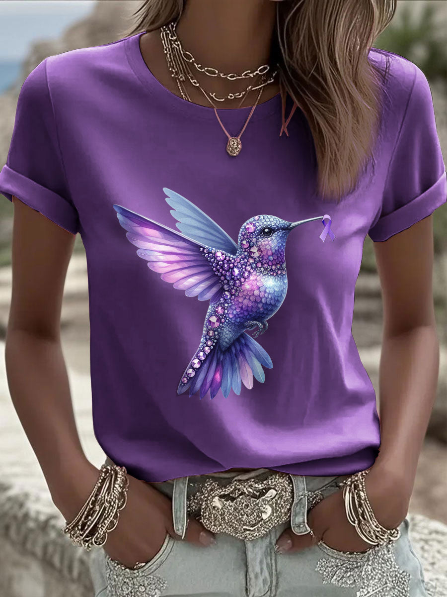 Camiseta para mujer Alzheimer's Awareness Purple Hummingbird