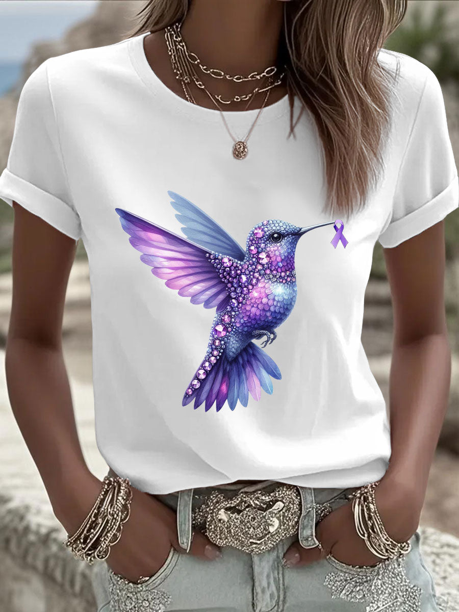 Camiseta para mujer Alzheimer's Awareness Purple Hummingbird