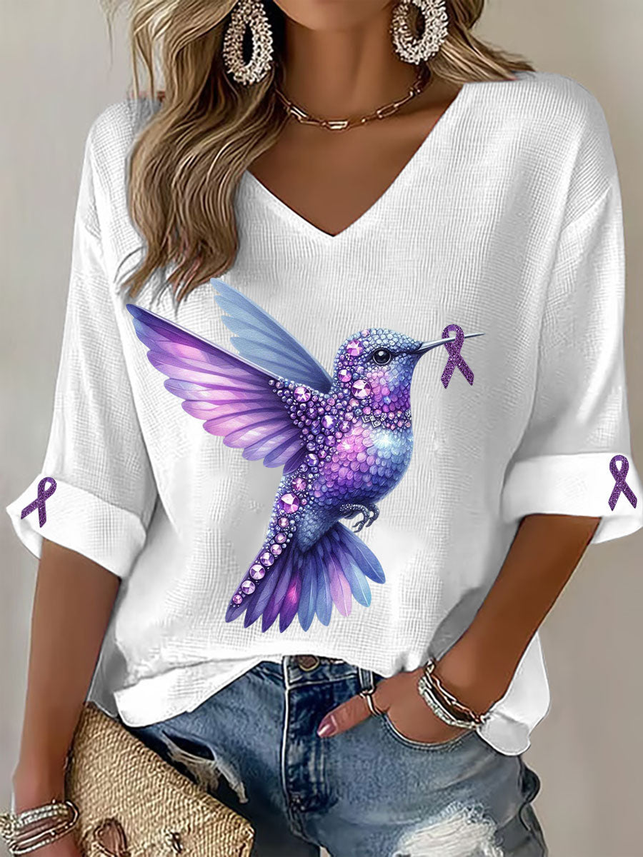 Tops con cuello en V para mujer Alzheimer's Hummingbird