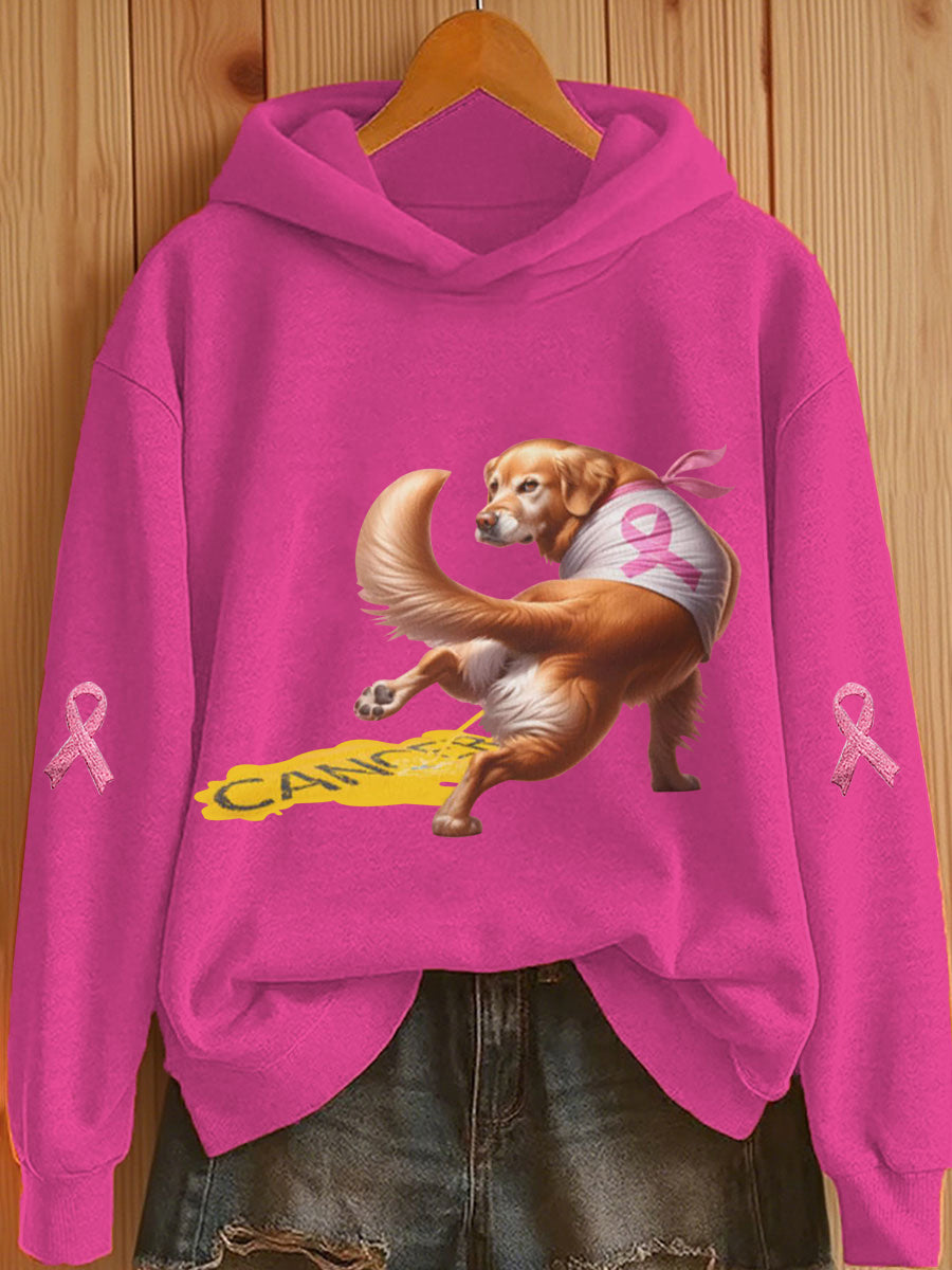 Mujer Dog Pink Ribbon Print Casual Hoodie
