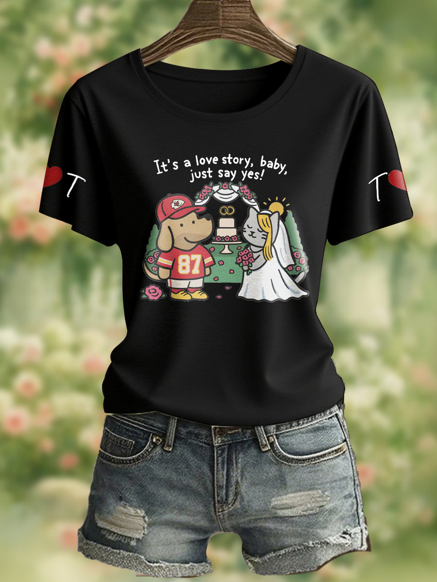 Camiseta impresa It's A Love Story para mujer
