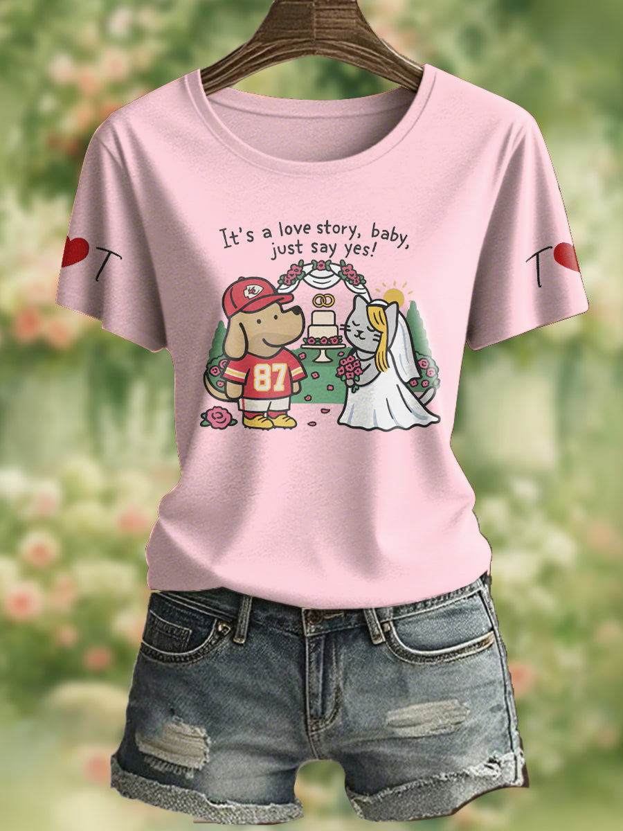 Camiseta impresa It's A Love Story para mujer