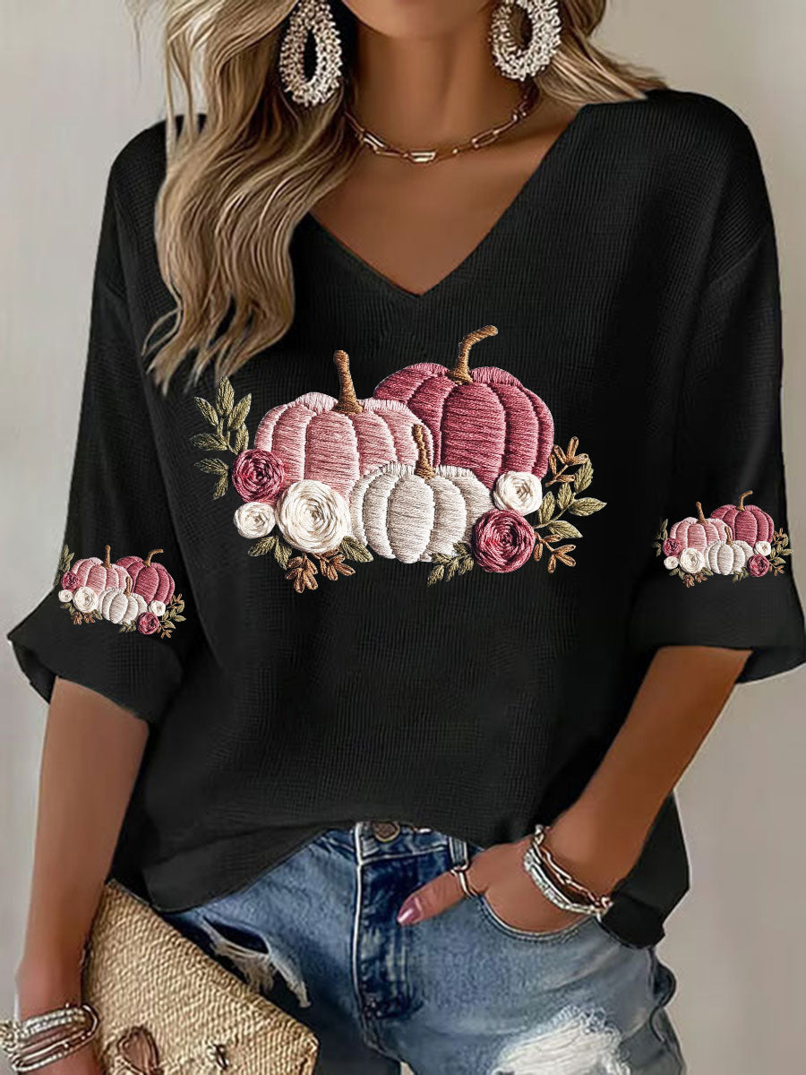 Camiseta casual con estampado floral de cáncer de mama para mujer