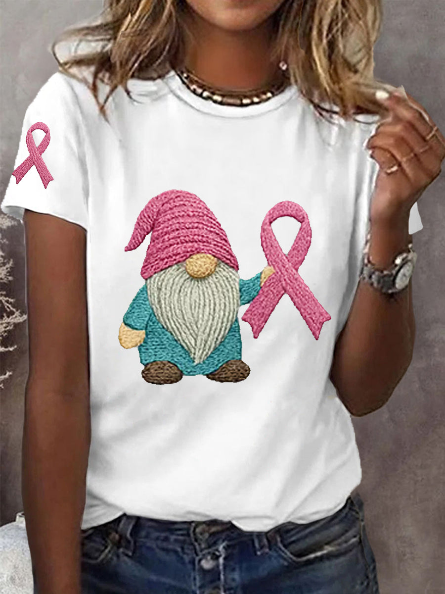 Camiseta de apoyo para la concientización sobre el cáncer de mama con cinta rosa para mujer